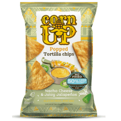 Corn Up Popped Tortilla Chips NACHO CHEESE and JUICY JALAPENO 60 gm