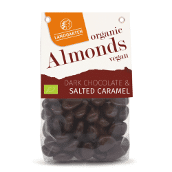 Landgarten Roasted And Salted Almonds In Dark Chocolate With Caramel 170 gm