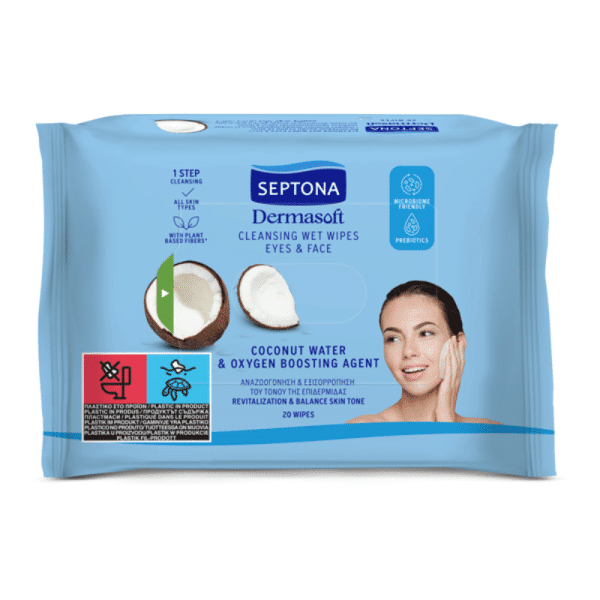 Septona Dermasoft Cleansing Wet Wipes With Coconut Water & Oxygen Boosting Agent 20 Wipes