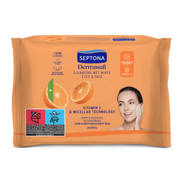 Septona Dermasoft Cleansing Wet Wipes With Vitamin C & Micellar Technology 20 Wipes